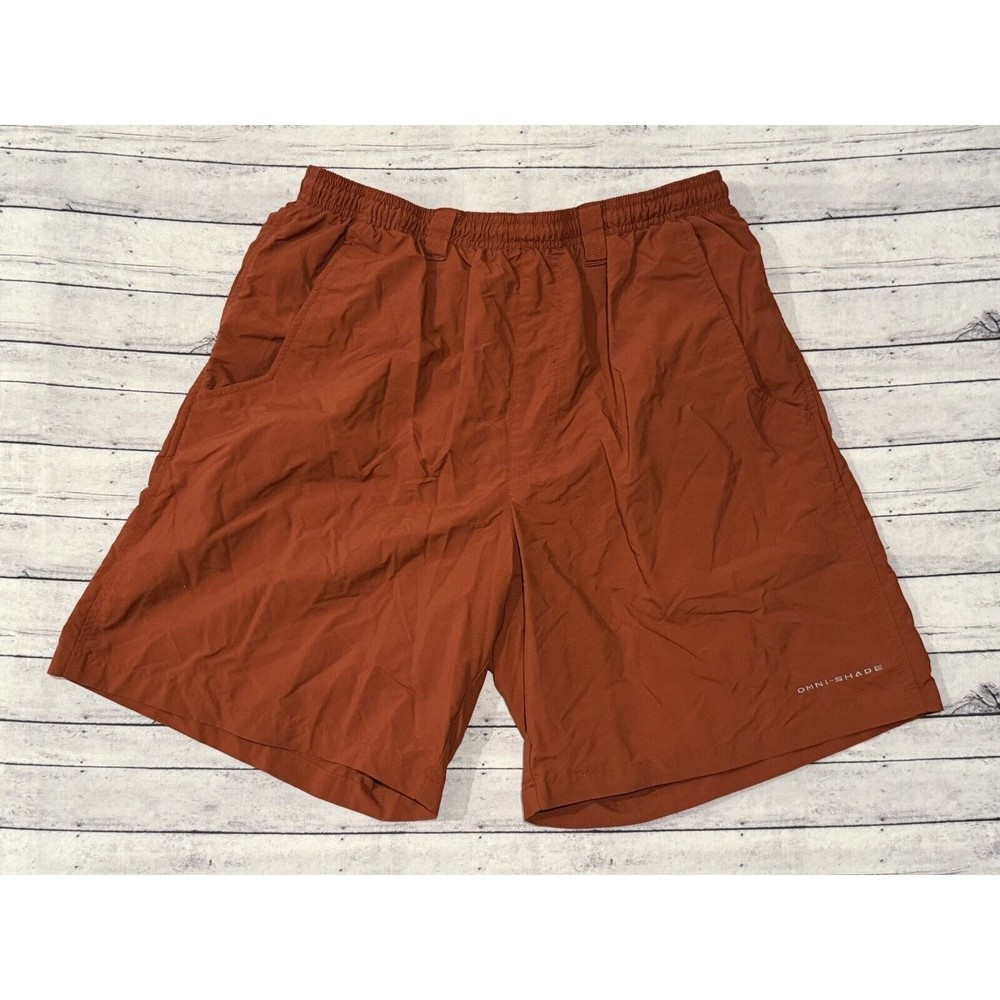 Columbia PFG Mens Fish Swim Trunk Shorts Sz Large Orange Liner Zip Pocket